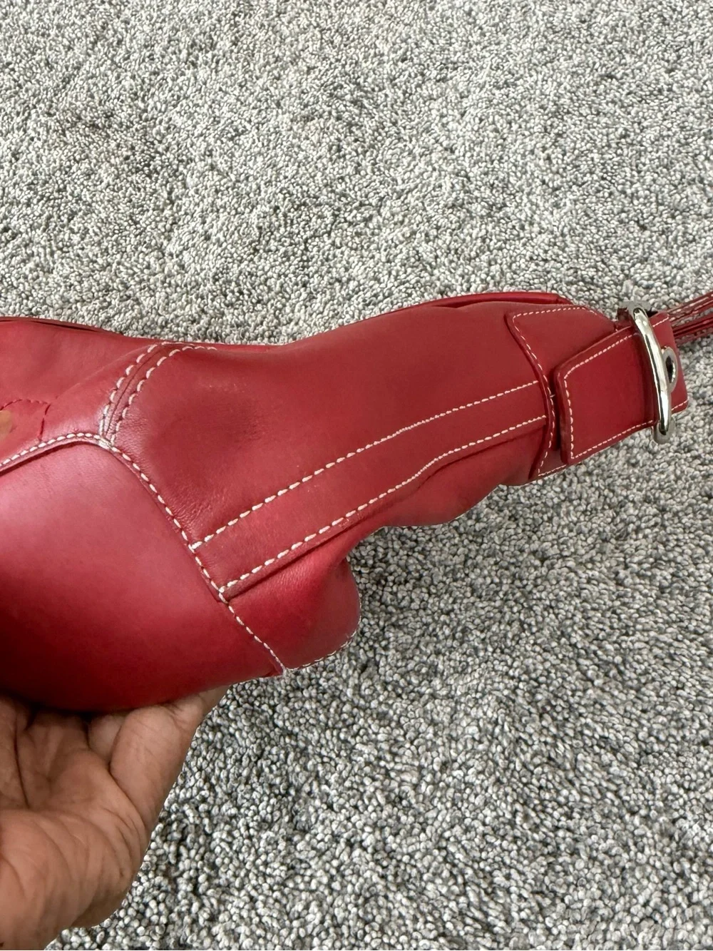 Vintage Coach Red GenuineLeather Y2K Silver Hardware Zip Close Shoulder Bag 1417 - Picture 7 of 15